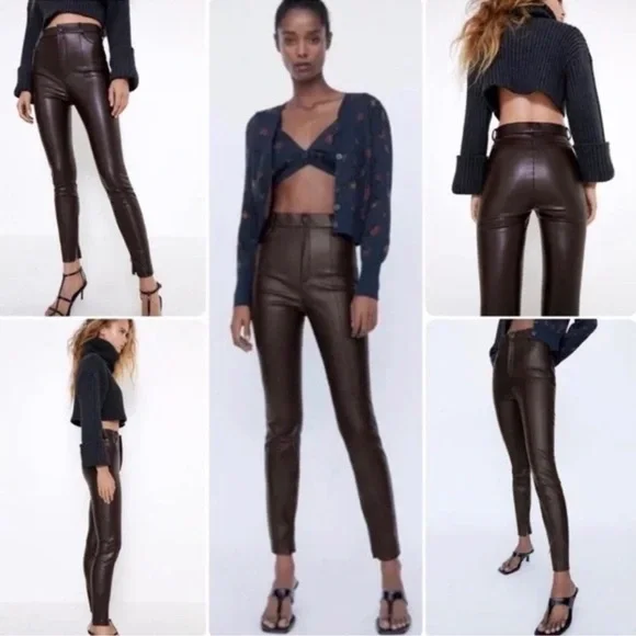 ZARA faux leather Legging Collection high rise black XS rock matrix goth metal - Picture 16 of 16